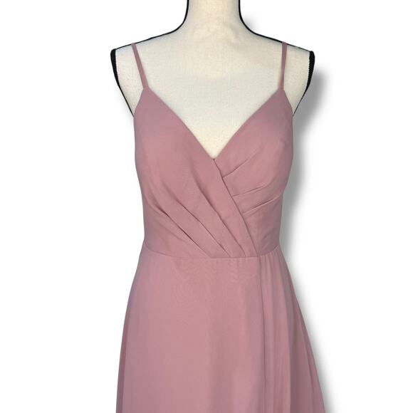 Azazie Everleigh Dress Vneck Dusty Rose Aline Floor Length Maxi Formal Size A8 - Picture 4 of 11